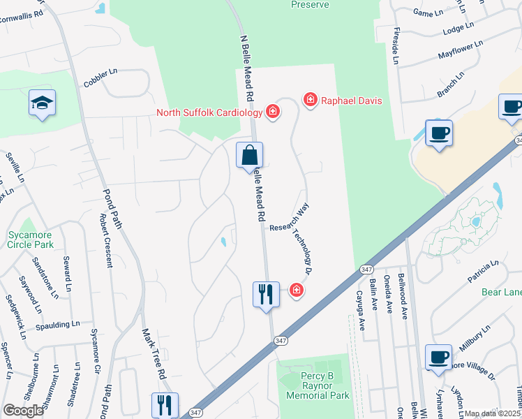 map of restaurants, bars, coffee shops, grocery stores, and more near 178 North Belle Mead Avenue in Setauket- East Setauket