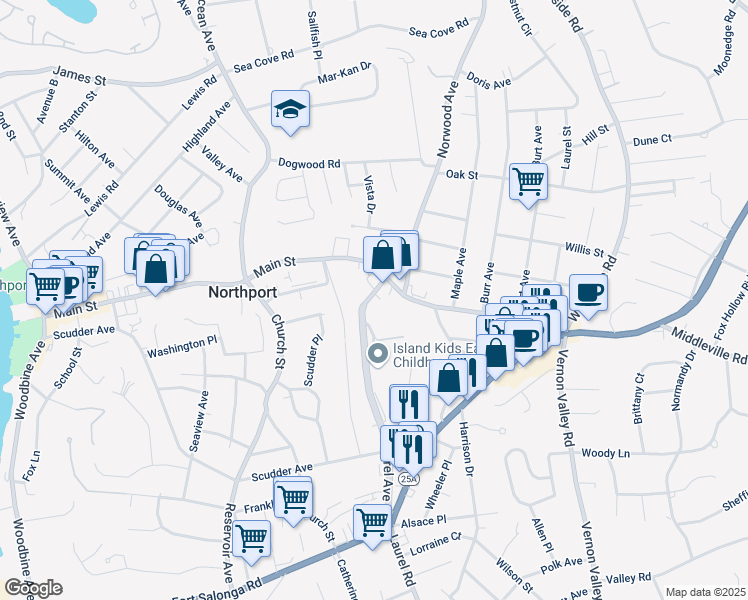 map of restaurants, bars, coffee shops, grocery stores, and more near 29 Laurel Avenue in Northport