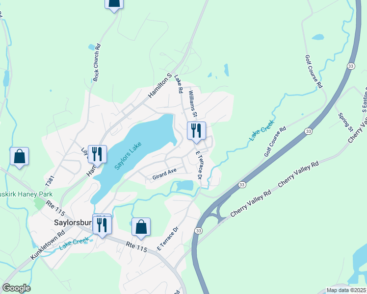 map of restaurants, bars, coffee shops, grocery stores, and more near 219 Clubhouse Road in Saylorsburg