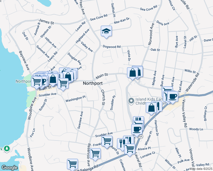map of restaurants, bars, coffee shops, grocery stores, and more near 26 Prospect Avenue in Northport