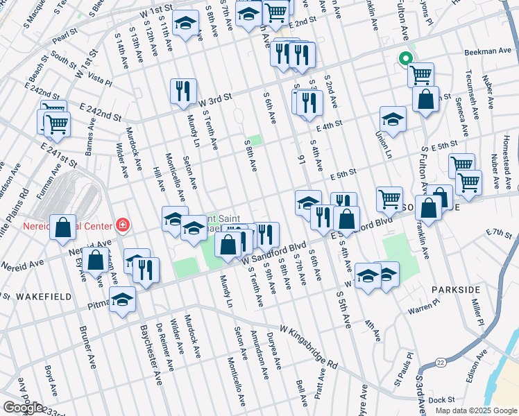 map of restaurants, bars, coffee shops, grocery stores, and more near 417 South 9th Avenue in Mount Vernon