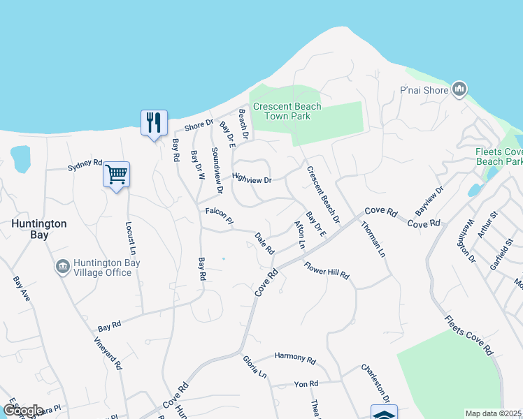 map of restaurants, bars, coffee shops, grocery stores, and more near 10 Eagle Hill Court in Huntington