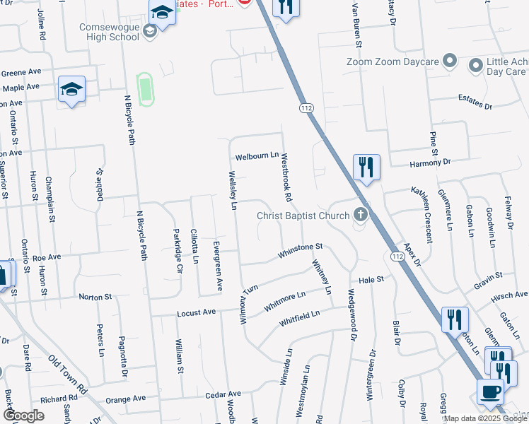 map of restaurants, bars, coffee shops, grocery stores, and more near 14 Wycomb Place in Coram