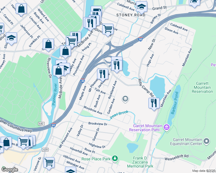 map of restaurants, bars, coffee shops, grocery stores, and more near 192 Mc Keown Avenue in Woodland Park