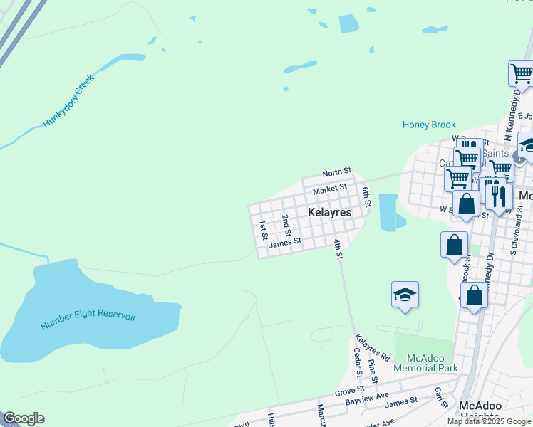 map of restaurants, bars, coffee shops, grocery stores, and more near 43 Center Street in McAdoo