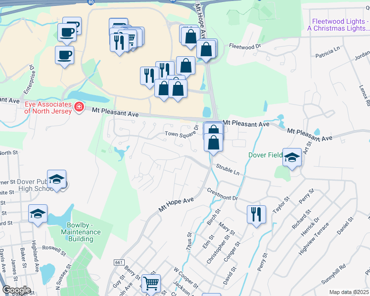 map of restaurants, bars, coffee shops, grocery stores, and more near 22 Schindler Drive in Rockaway