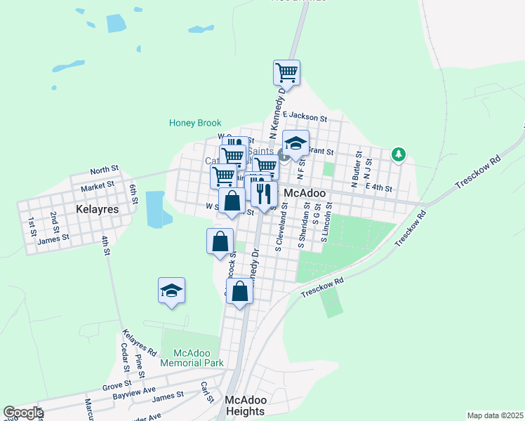 map of restaurants, bars, coffee shops, grocery stores, and more near in McAdoo