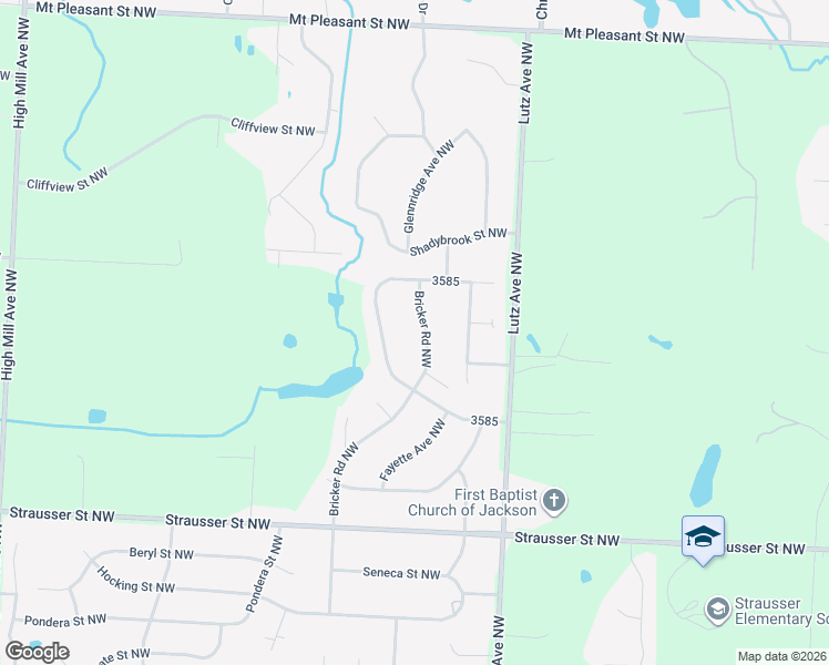 map of restaurants, bars, coffee shops, grocery stores, and more near 9321 Paulding Street Northwest in Massillon