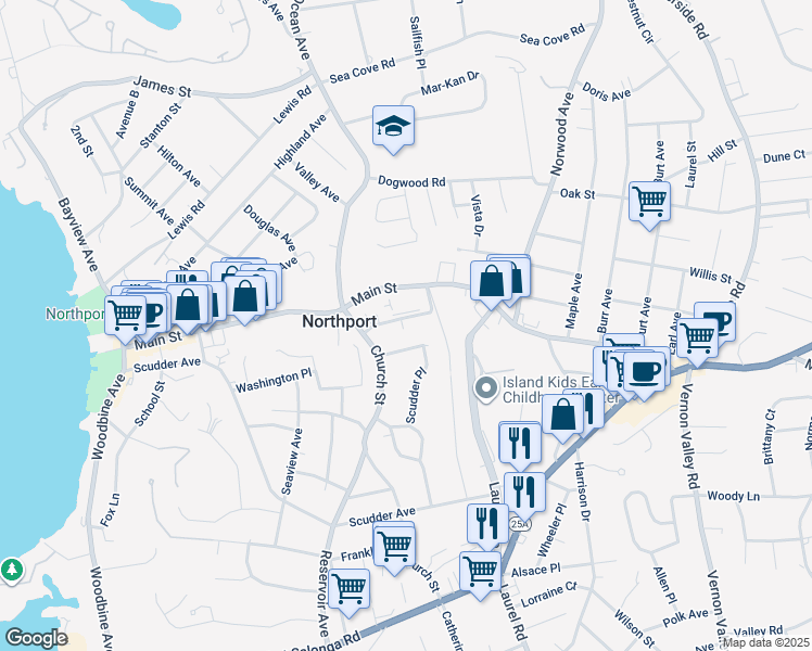 map of restaurants, bars, coffee shops, grocery stores, and more near 26 Prospect Avenue in Northport