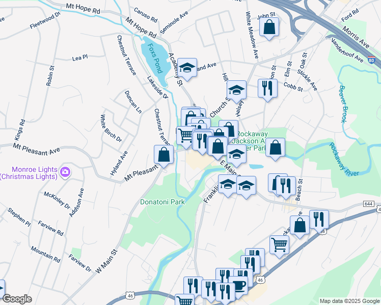 map of restaurants, bars, coffee shops, grocery stores, and more near 1 Bank Street in Rockaway