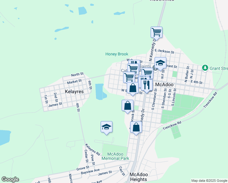 map of restaurants, bars, coffee shops, grocery stores, and more near 320 West Sherman Street in McAdoo
