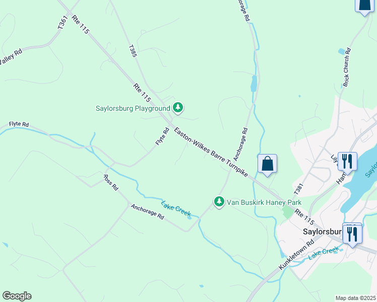 map of restaurants, bars, coffee shops, grocery stores, and more near 105 Briar Road in Saylorsburg