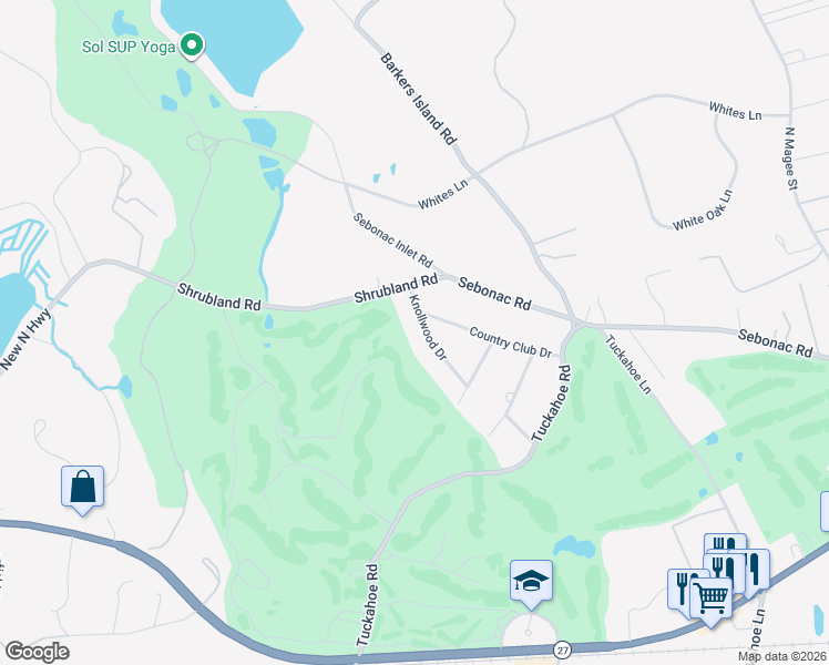 map of restaurants, bars, coffee shops, grocery stores, and more near 19 Knollwood Drive in Southampton