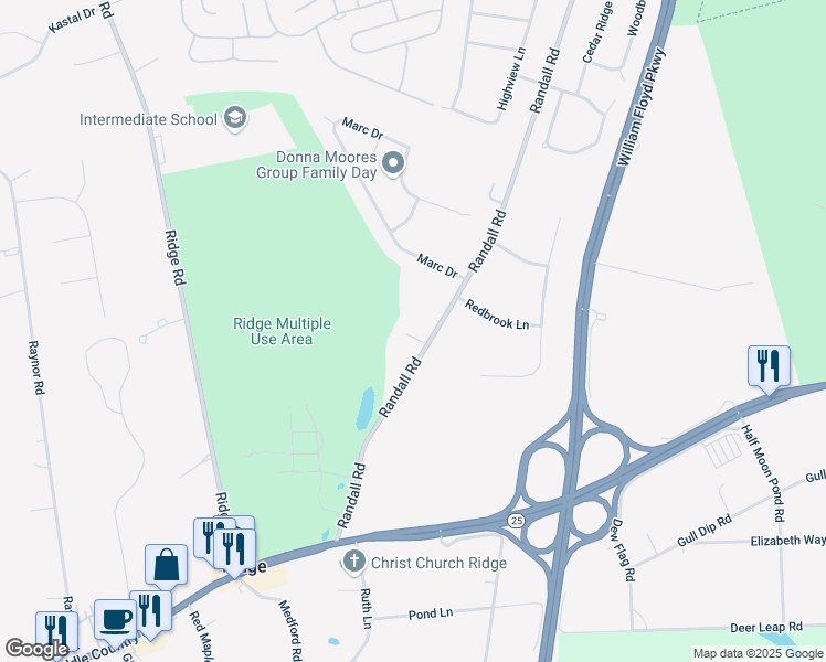 map of restaurants, bars, coffee shops, grocery stores, and more near 448 Randall Road in Ridge