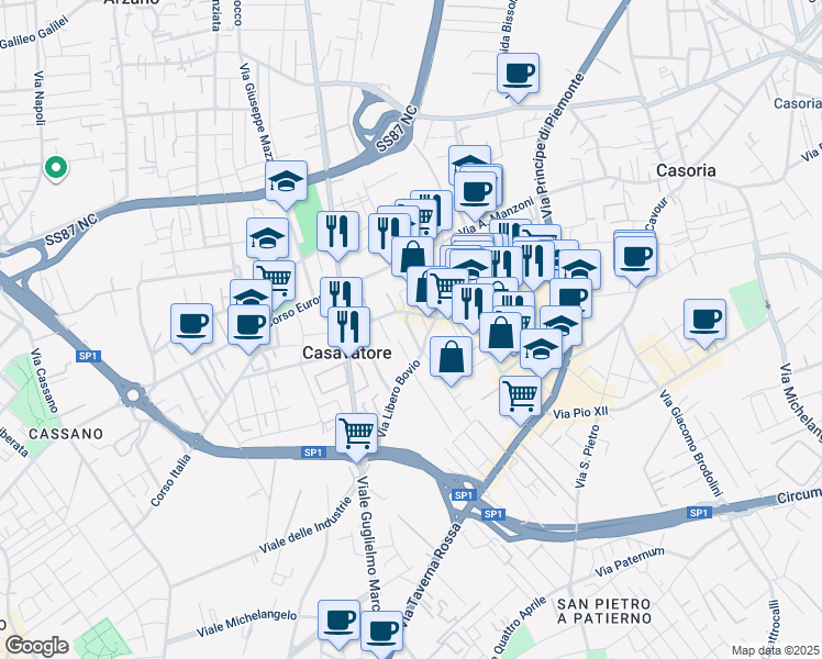 map of restaurants, bars, coffee shops, grocery stores, and more near 18-20 Via Luisa Sanfelice in Casavatore
