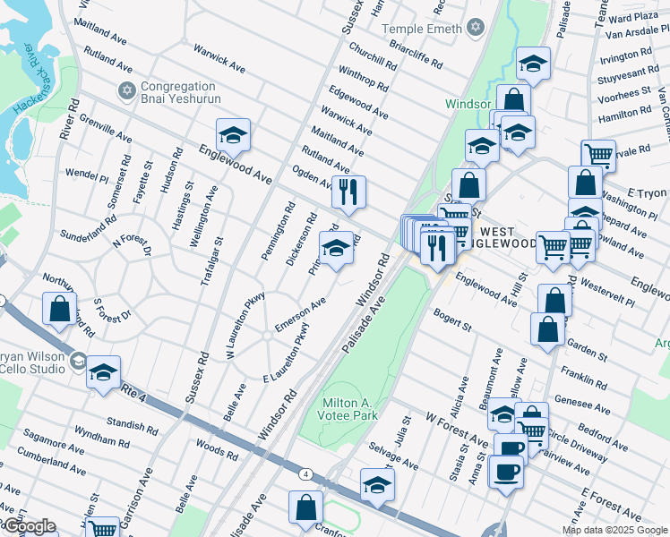 map of restaurants, bars, coffee shops, grocery stores, and more near 1296 Taft Road in Teaneck