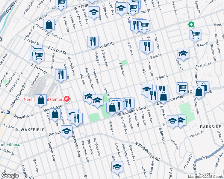 map of restaurants, bars, coffee shops, grocery stores, and more near 404 South Tenth Avenue in Mount Vernon