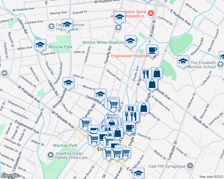 map of restaurants, bars, coffee shops, grocery stores, and more near Division Street in Englewood