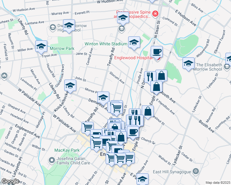 map of restaurants, bars, coffee shops, grocery stores, and more near Division Street in Englewood
