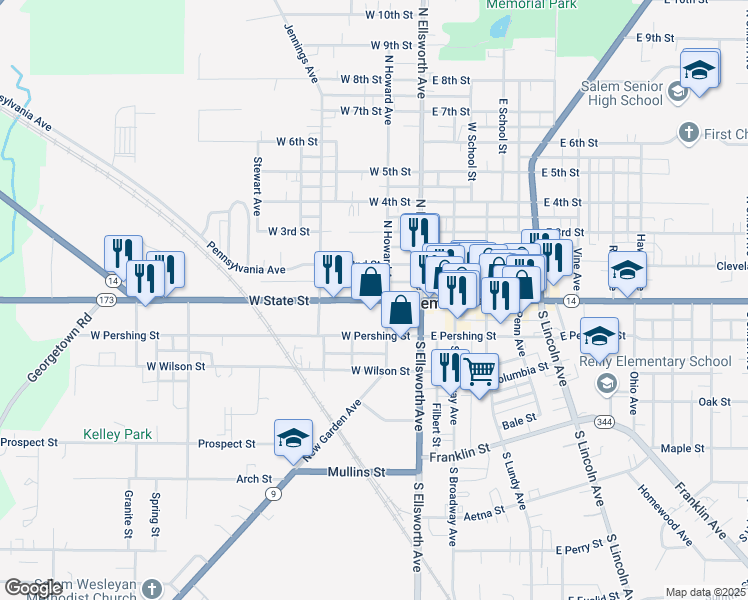 map of restaurants, bars, coffee shops, grocery stores, and more near 239 W State St in Salem