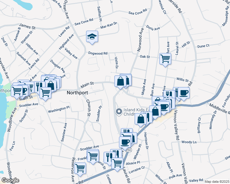 map of restaurants, bars, coffee shops, grocery stores, and more near 29 Laurel Avenue in Northport