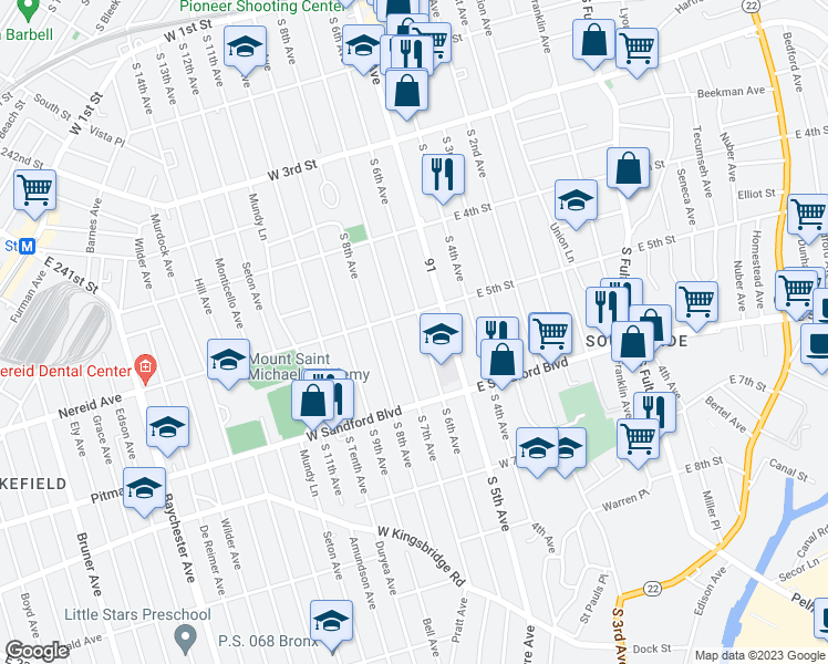 map of restaurants, bars, coffee shops, grocery stores, and more near 424 South 7th Avenue in Mount Vernon