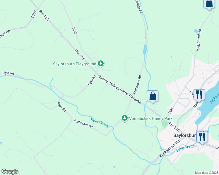 map of restaurants, bars, coffee shops, grocery stores, and more near 105 Briar Road in Saylorsburg