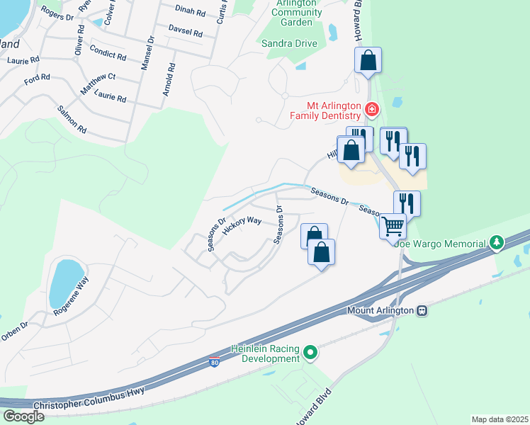 map of restaurants, bars, coffee shops, grocery stores, and more near 13 Spruce Terrace in Mount Arlington