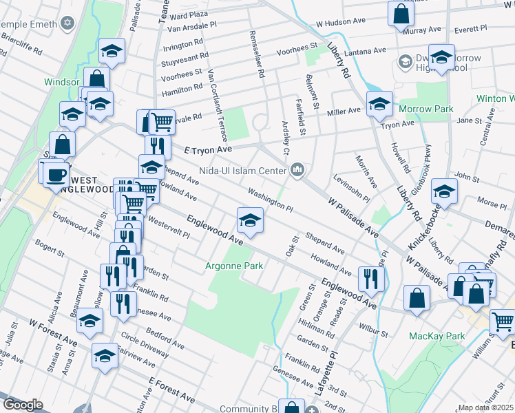 map of restaurants, bars, coffee shops, grocery stores, and more near 206 Shepard Avenue in Teaneck