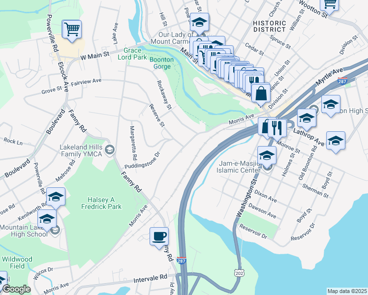 map of restaurants, bars, coffee shops, grocery stores, and more near Morris Avenue & Reserve Street in Boonton Township
