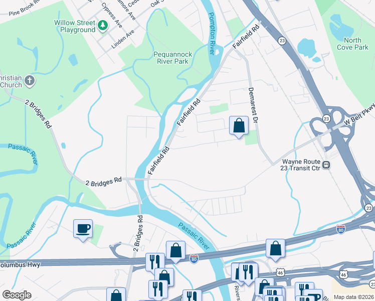map of restaurants, bars, coffee shops, grocery stores, and more near 24 Barnsdale Road in Wayne