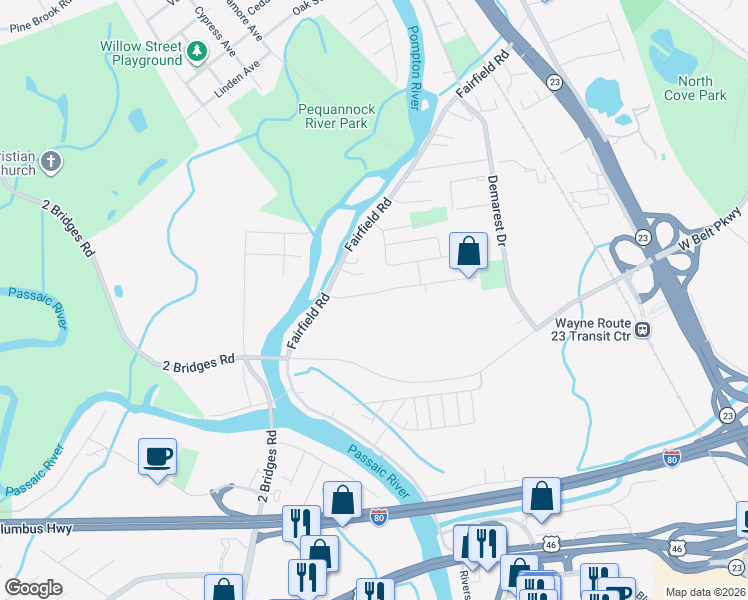 map of restaurants, bars, coffee shops, grocery stores, and more near 24 Barnsdale Rd in Wayne