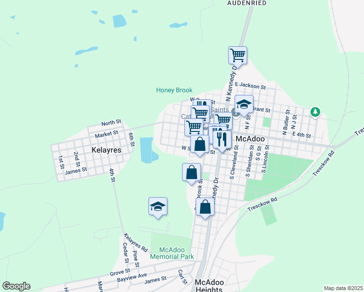 map of restaurants, bars, coffee shops, grocery stores, and more near 227 West Sherman Street in McAdoo
