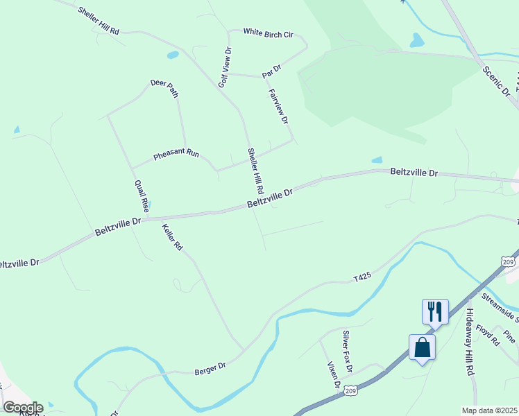 map of restaurants, bars, coffee shops, grocery stores, and more near 1505 Leisure Drive in Kunkletown