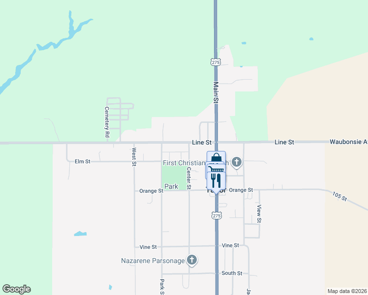 map of restaurants, bars, coffee shops, grocery stores, and more near 307 Elm Street in Tabor