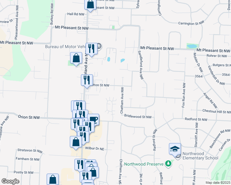 map of restaurants, bars, coffee shops, grocery stores, and more near 7906 Norriton Circle Northwest in North Canton