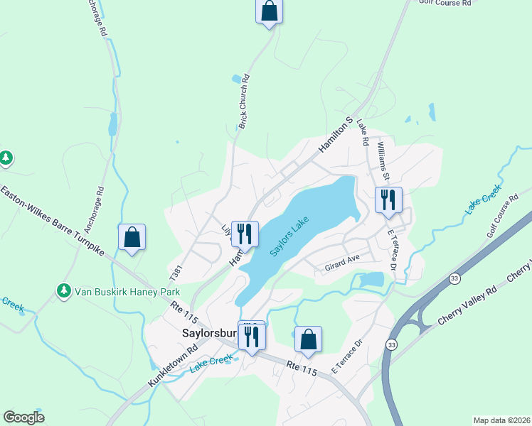 map of restaurants, bars, coffee shops, grocery stores, and more near Hamilton South in Saylorsburg