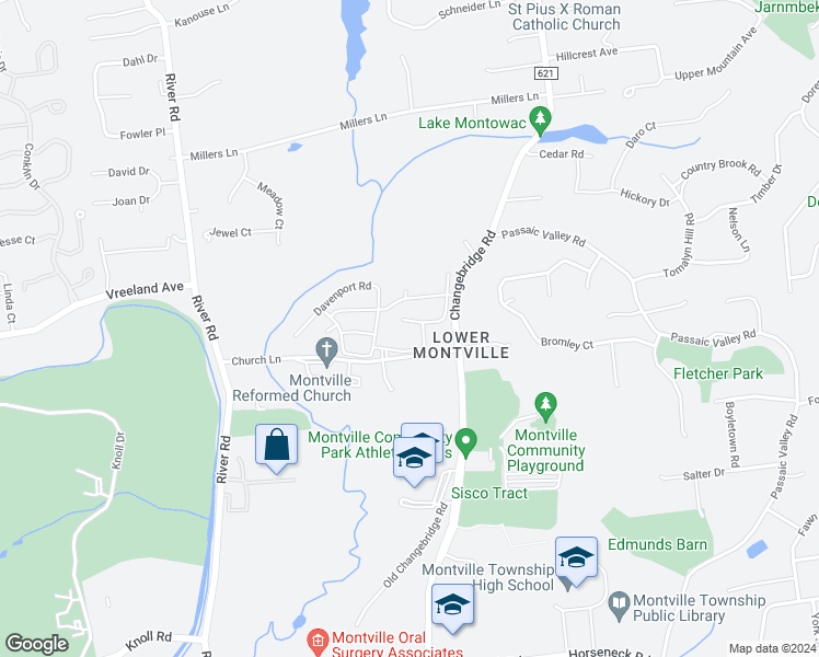 map of restaurants, bars, coffee shops, grocery stores, and more near 22 Genoble Road in Montville