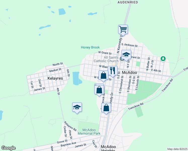 map of restaurants, bars, coffee shops, grocery stores, and more near 227 West Sherman Street in McAdoo
