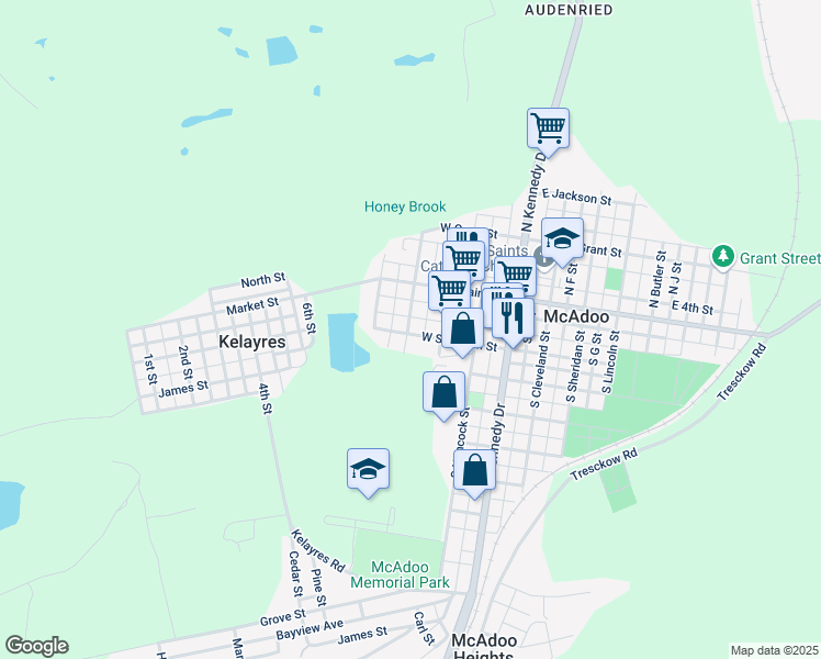 map of restaurants, bars, coffee shops, grocery stores, and more near 243 West Sherman Street in McAdoo