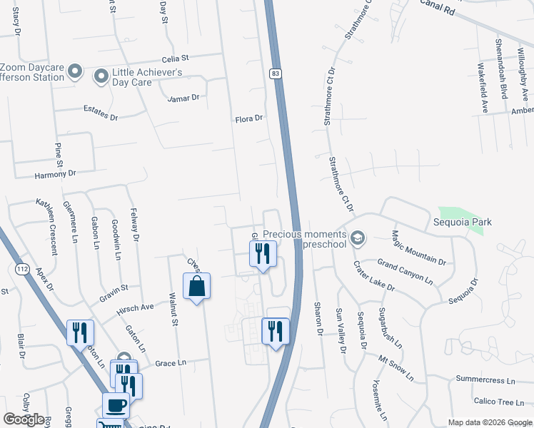 map of restaurants, bars, coffee shops, grocery stores, and more near 193 Pointe Circle North in Coram