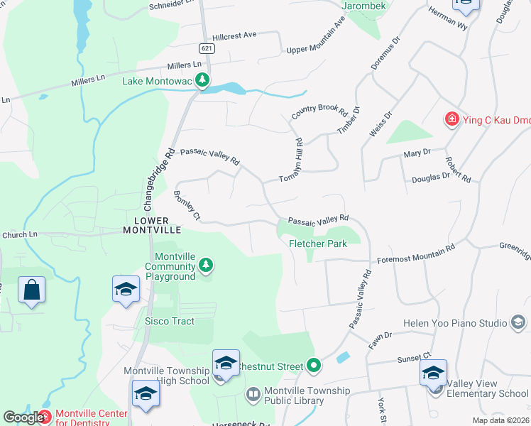 map of restaurants, bars, coffee shops, grocery stores, and more near 2 Bromley Court in Montville