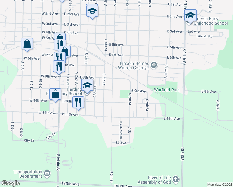 map of restaurants, bars, coffee shops, grocery stores, and more near 700-738 East 10th Avenue in Monmouth
