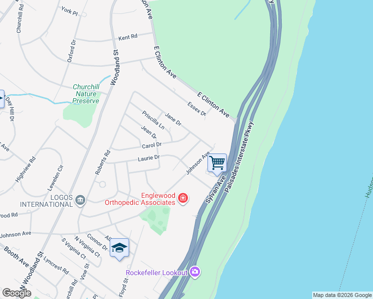 map of restaurants, bars, coffee shops, grocery stores, and more near 96 Johnson Avenue in Englewood Cliffs