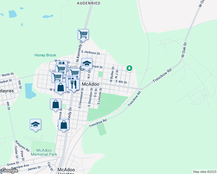 map of restaurants, bars, coffee shops, grocery stores, and more near 322 East Blaine Street in McAdoo