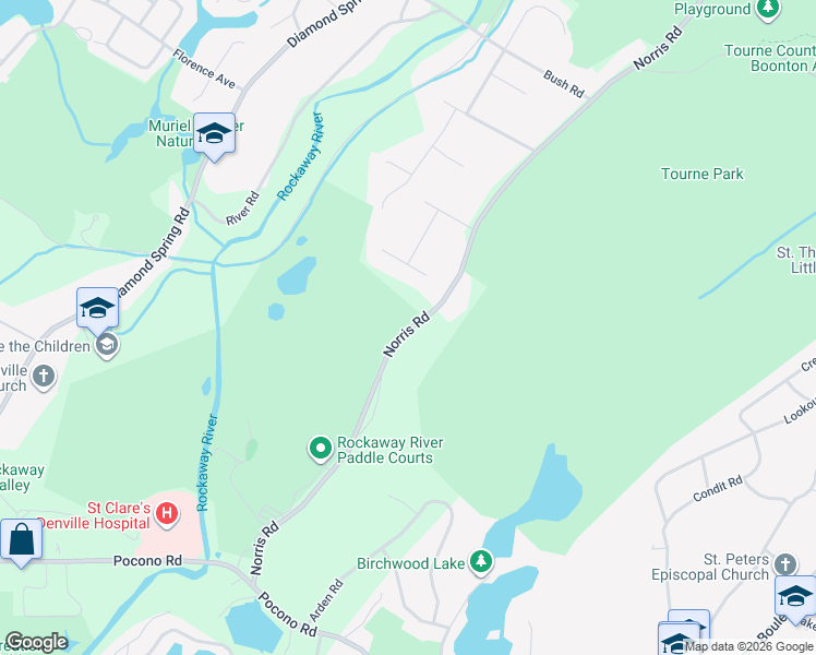map of restaurants, bars, coffee shops, grocery stores, and more near 57 Norris Road in Denville