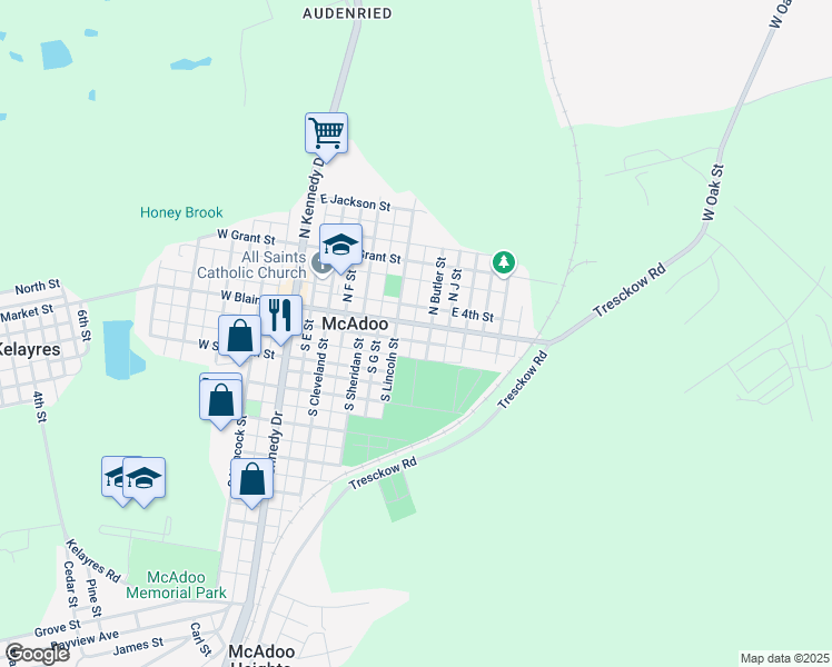 map of restaurants, bars, coffee shops, grocery stores, and more near 314-316 East Blaine Street in McAdoo