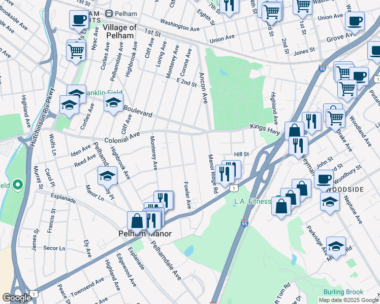 map of restaurants, bars, coffee shops, grocery stores, and more near 410 Wynnewood Road in Pelham Manor