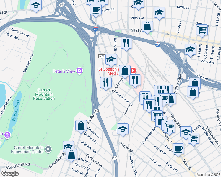 map of restaurants, bars, coffee shops, grocery stores, and more near 70 Chadwick Street in Paterson