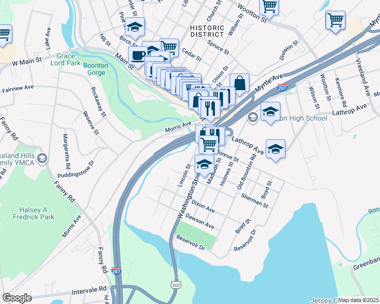 map of restaurants, bars, coffee shops, grocery stores, and more near 115 Monroe Street in Boonton